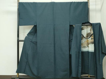 平和屋着物●極上　男性　紬　アンサンブル　キングサイズ　色無地　百入茶色　逸品　CZAA4506s6
