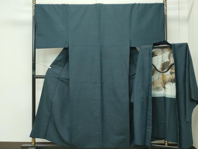 平和屋着物●極上　男性　紬　アンサンブル　キングサイズ　色無地　百入茶色　逸品　CZAA4506s6