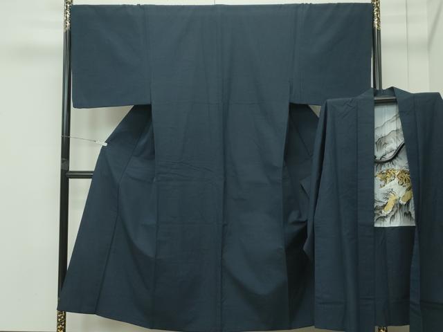 平和屋着物●極上　男性　紬　アンサンブル　色無地　濃紺地　逸品　CZAA4508s6