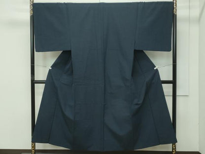 平和屋着物●極上　男性　紬　アンサンブル　色無地　濃紺地　逸品　CZAA4508s6