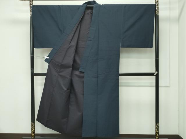 平和屋着物●極上　男性　紬　アンサンブル　色無地　濃紺地　逸品　CZAA4508s6