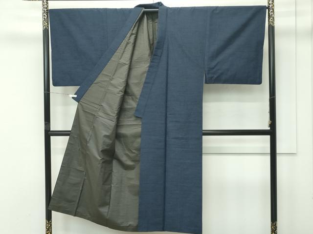 平和屋着物●極上　男性　紬　アンサンブル　色無地　藍鉄色　逸品　CZAA4510s6