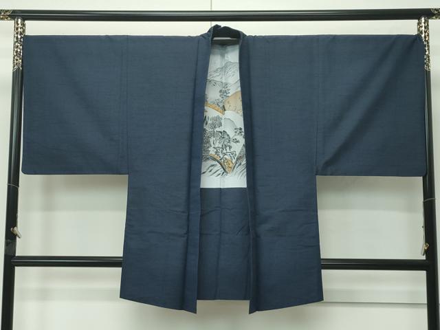 平和屋着物○極上 男性 紬 アンサンブル 色無地 藍鉄色 逸品 CZAA4510s6