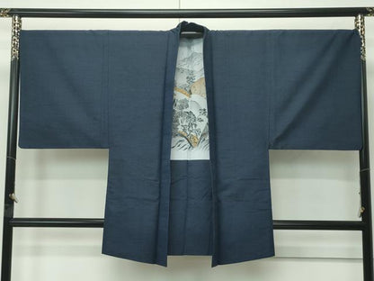 平和屋着物●極上　男性　紬　アンサンブル　色無地　藍鉄色　逸品　CZAA4510s6