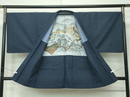 平和屋着物●極上　男性　紬　アンサンブル　色無地　藍鉄色　逸品　CZAA4510s6