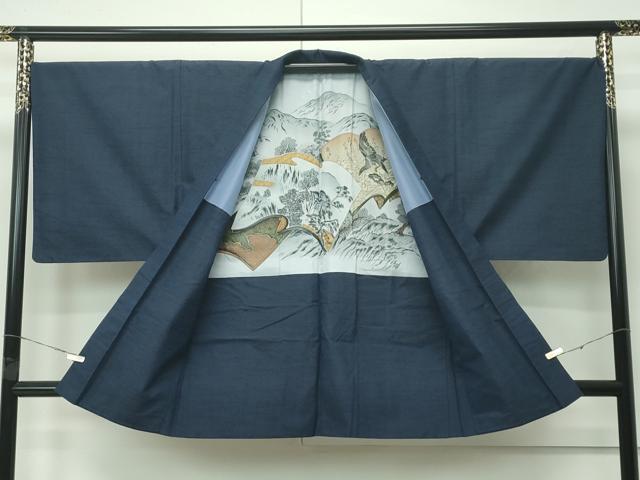 平和屋着物●極上　男性　紬　アンサンブル　色無地　藍鉄色　逸品　CZAA4510s6