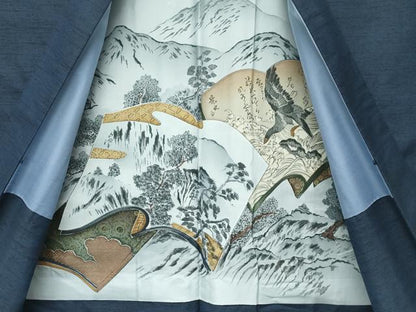 平和屋着物●極上　男性　紬　アンサンブル　色無地　藍鉄色　逸品　CZAA4510s6
