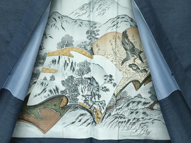 平和屋着物●極上　男性　紬　アンサンブル　色無地　藍鉄色　逸品　CZAA4510s6
