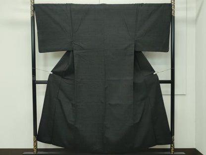 平和屋着物●極上　男性　髭紬　アンサンブル　色無地　黒地　逸品　CZAA4512s6
