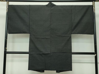 平和屋着物●極上　男性　髭紬　アンサンブル　色無地　黒地　逸品　CZAA4512s6