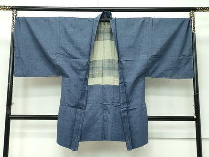 平和屋着物●極上　男性　本場結城紬　アンサンブル　キングサイズ　色無地　御召御納戸色　反端付き　逸品　未使用　CZAA4517s6