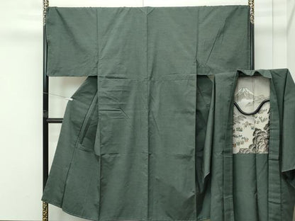 平和屋着物●極上　男性　紬　アンサンブル　キングサイズ　色無地　藍媚茶色　小田急百貨店扱い　逸品　未使用　CZAA4518s6