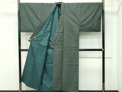 平和屋着物●極上　男性　紬　アンサンブル　キングサイズ　色無地　藍媚茶色　小田急百貨店扱い　逸品　未使用　CZAA4518s6