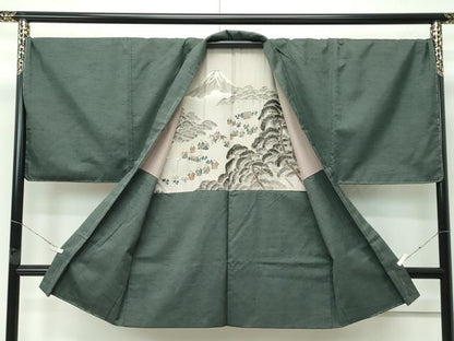 平和屋着物●極上　男性　紬　アンサンブル　キングサイズ　色無地　藍媚茶色　小田急百貨店扱い　逸品　未使用　CZAA4518s6