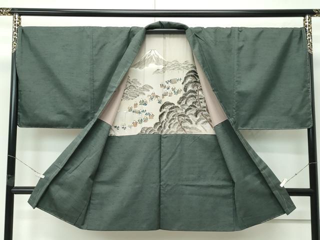 平和屋着物●極上　男性　紬　アンサンブル　キングサイズ　色無地　藍媚茶色　小田急百貨店扱い　逸品　未使用　CZAA4518s6