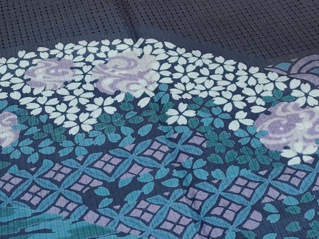 平和屋着物○極上 訪問着 紬地 絞り スワトウ刺繍 立波花文 黒