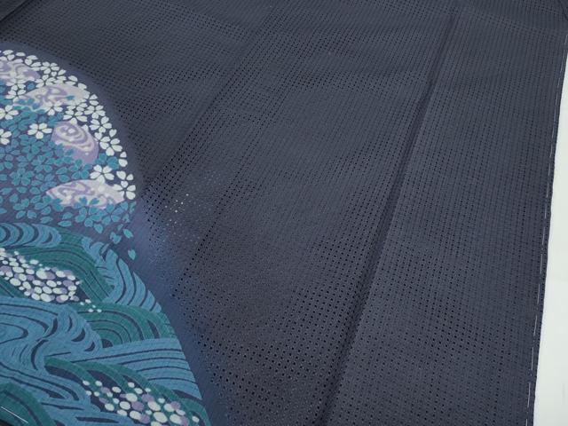 平和屋着物●極上　訪問着　紬地　絞り　スワトウ刺繍　立波花文　黒紅色地　逸品　未使用　CZAA4522s6