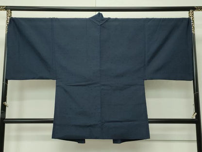 平和屋着物●極上　男性　髭紬　アンサンブル　色無地　藍鉄色　逸品　CZAA4527s6