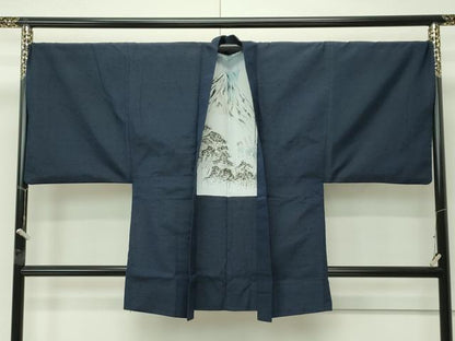 平和屋着物●極上　男性　髭紬　アンサンブル　色無地　藍鉄色　逸品　CZAA4527s6