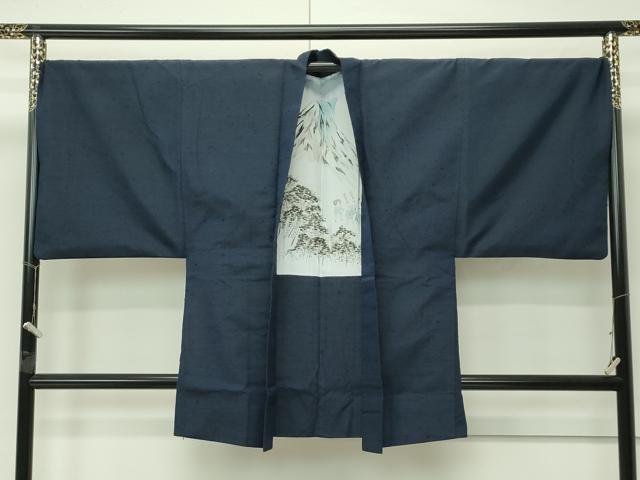 平和屋着物●極上　男性　髭紬　アンサンブル　色無地　藍鉄色　逸品　CZAA4527s6