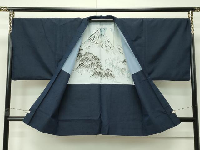 平和屋着物●極上　男性　髭紬　アンサンブル　色無地　藍鉄色　逸品　CZAA4527s6
