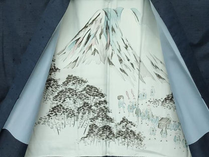 平和屋着物●極上　男性　髭紬　アンサンブル　色無地　藍鉄色　逸品　CZAA4527s6