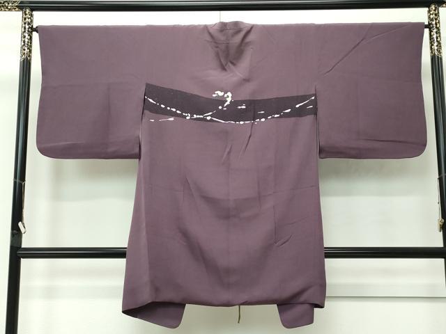 平和屋着物＃極上　コート作家　三本賢　道中着　ロング丈　抽象文　濃色地　逸品　CZAA4534s6