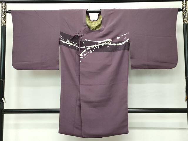平和屋着物＃極上　コート作家　三本賢　道中着　ロング丈　抽象文　濃色地　逸品　CZAA4534s6