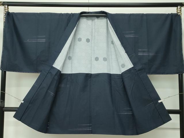 平和屋着物＃極上 男性 THE YARD 長羽織 キングサイズ 紬地 霞文 濃紺