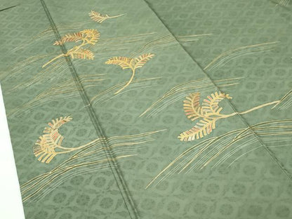 平和屋着物●極上　紋屋井関　井関宗麟　御寮織　訪問着　駒刺繍　松葉　金彩　麹塵色地　反端付き　逸品　未使用　CZAA4536s6
