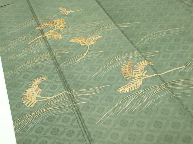 平和屋着物●極上　紋屋井関　井関宗麟　御寮織　訪問着　駒刺繍　松葉　金彩　麹塵色地　反端付き　逸品　未使用　CZAA4536s6
