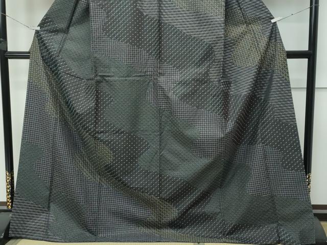 平和屋本店●極上　訪問着　紬地　総刺繍　刺し子　流水吉祥文　黒地　逸品　CZAA4537s6