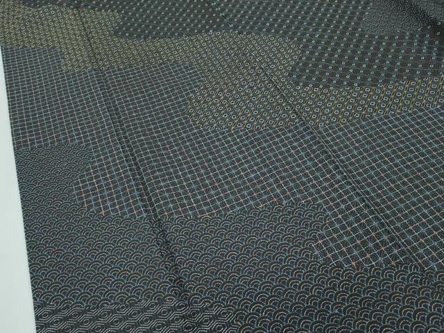 平和屋本店●極上　訪問着　紬地　総刺繍　刺し子　流水吉祥文　黒地　逸品　CZAA4537s6
