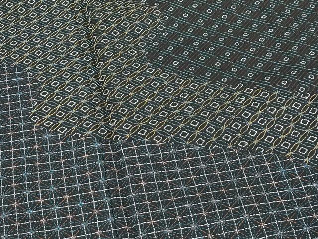 平和屋本店●極上　訪問着　紬地　総刺繍　刺し子　流水吉祥文　黒地　逸品　CZAA4537s6