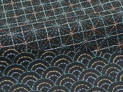 平和屋本店●極上　訪問着　紬地　総刺繍　刺し子　流水吉祥文　黒地　逸品　CZAA4537s6