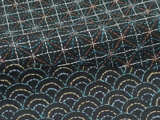平和屋本店●極上　訪問着　紬地　総刺繍　刺し子　流水吉祥文　黒地　逸品　CZAA4537s6