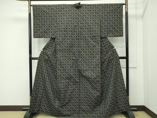 平和屋本店●極上　本場琉球　読谷山花織　紬地　黒緑色地　逸品　CZAA4539s6
