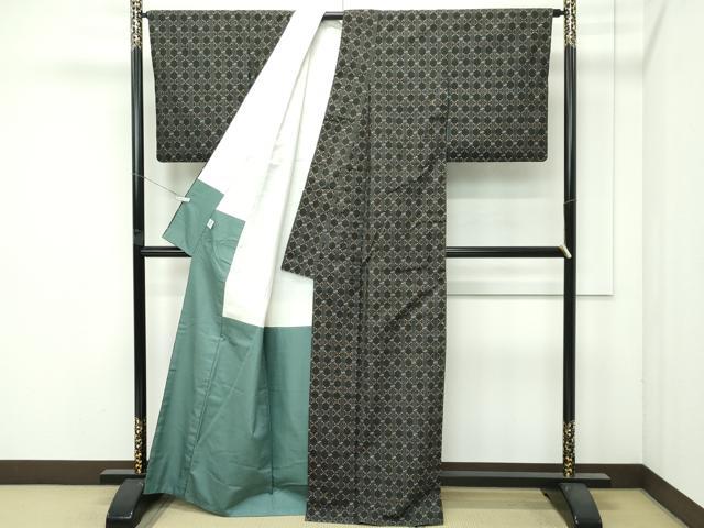 平和屋本店●極上　本場琉球　読谷山花織　紬地　黒緑色地　逸品　CZAA4539s6