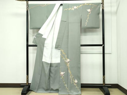 平和屋本店●極上　本加賀友禅作家　茶谷孝志　訪問着　枝花文　岩井茶色地　逸品　CZAA5729s6