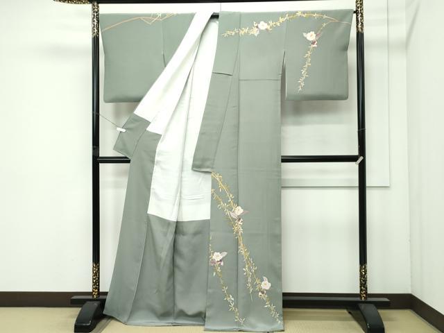 平和屋本店●極上　本加賀友禅作家　茶谷孝志　訪問着　枝花文　岩井茶色地　逸品　CZAA5729s6