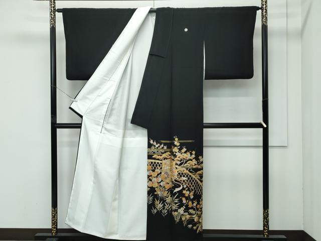 平和屋着物●極上　金彩友禅　卓越技能者・名工・和田光正　黒留袖　御所車籬草花文　金銀彩　逸品　CZAA4544s6