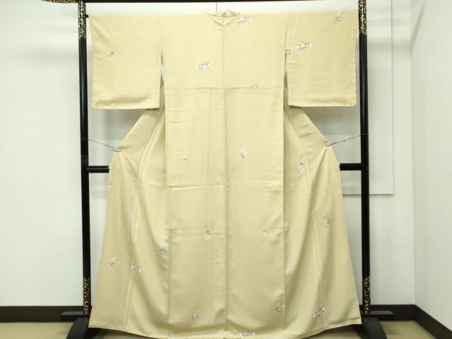 平和屋着物●極上　京加賀友禅　百貫石峰　小紋　櫛　簪　草花文　木蘭色地　逸品　未使用　CZAA4545s6