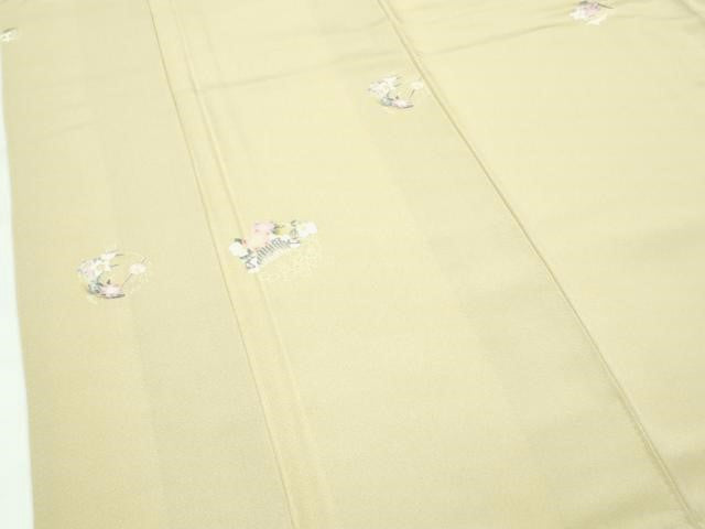 平和屋着物●極上　京加賀友禅　百貫石峰　小紋　櫛　簪　草花文　木蘭色地　逸品　未使用　CZAA4545s6