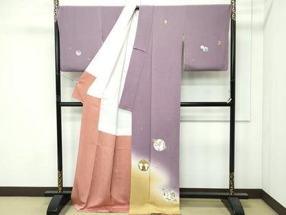 平和屋着物●極上 人形作家・ホリヒロシ 訪問着 月兎 花兎 雪兎 波兎 寶兎 暈し染め 金銀彩 鬼しぼ縮緬 胡桃染色地 逸品 CZAA4548s6