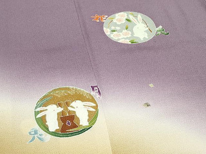 平和屋着物●極上 人形作家・ホリヒロシ 訪問着 月兎 花兎 雪兎 波兎 寶兎 暈し染め 金銀彩 鬼しぼ縮緬 胡桃染色地 逸品 CZAA4548s6
