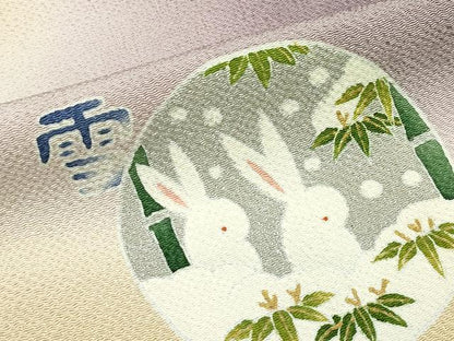 平和屋着物●極上 人形作家・ホリヒロシ 訪問着 月兎 花兎 雪兎 波兎 寶兎 暈し染め 金銀彩 鬼しぼ縮緬 胡桃染色地 逸品 CZAA4548s6