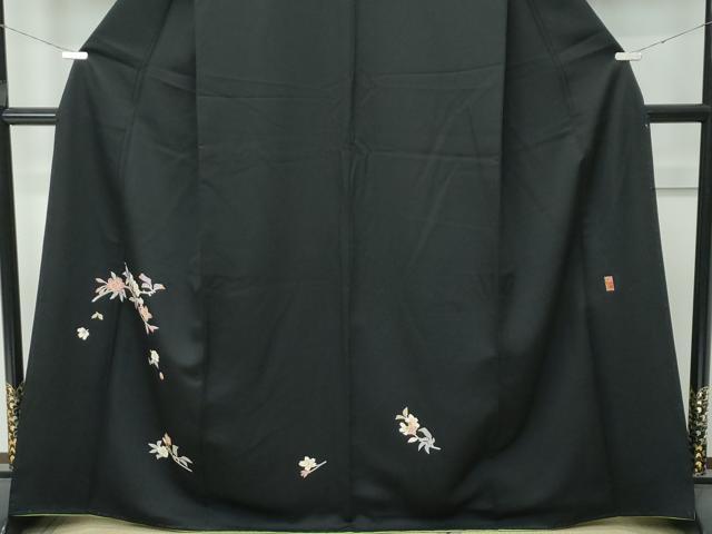 平和屋本店●極上　本加賀友禅作家　稲手明仁　訪問着　枝花文　黒地　逸品　CZAA5733s6