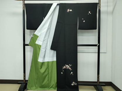 平和屋本店●極上　本加賀友禅作家　稲手明仁　訪問着　枝花文　黒地　逸品　CZAA5733s6