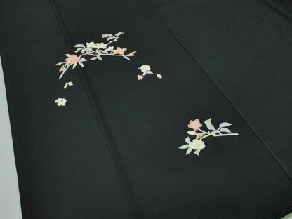 平和屋本店●極上　本加賀友禅作家　稲手明仁　訪問着　枝花文　黒地　逸品　CZAA5733s6
