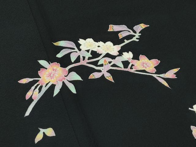平和屋本店●極上　本加賀友禅作家　稲手明仁　訪問着　枝花文　黒地　逸品　CZAA5733s6